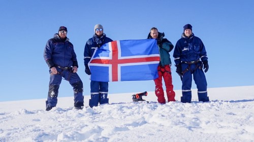 Exploration team stood at the Iceland point of inaccessibility