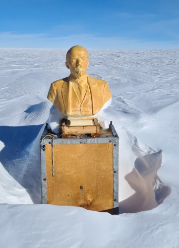 Bust of lenin at the Antarctic Pole of Inaccessibilty