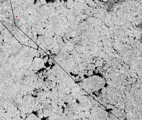 Satellite image of the ice at the Arctic Pole of Inaccessibility on 18th September 2025